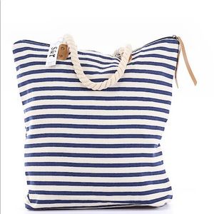 Summer and Rose Tote blue & white stripe w/rope